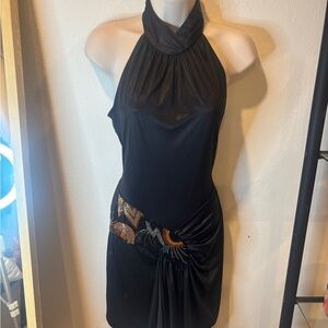 Caribbean Queen Black Backless Dress with Orange Detail